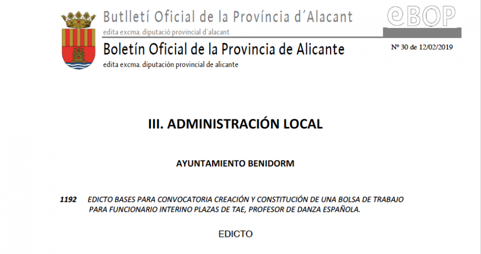 Bases de la convocatoria para la creación y constitución de una bolsa de trabajo